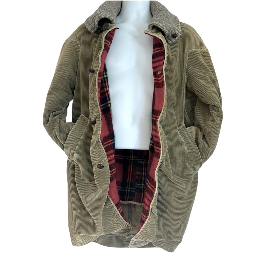 LAND-Y-LAZE 50-60s Wide Wale Corduroy Barn Coat Plaid Lined M Grunge Kurt Cobain
